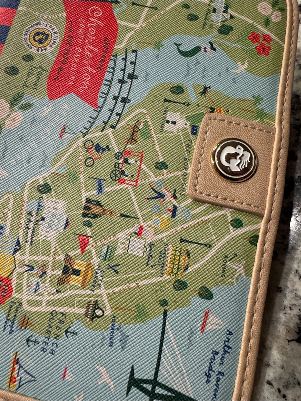Spartina 449 Charleston Map Zip Pouch in Light Blue, Green & Tan - Picture 5 of 12